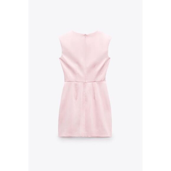 NWT Zara Pink Satin Effect Sleeveless V-Neck Short Mini Dress, Size Medium - Picture 3 of 15